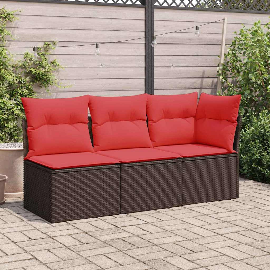 Garden Sofa Armless with Cushions Brown Poly Rattan